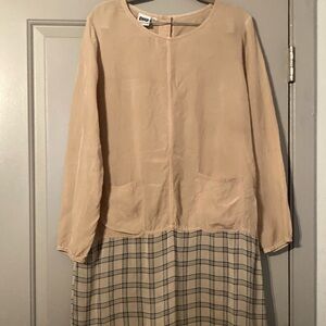 Johnny Was Collection| Khaki Tan Silk Blend Plaid Shift Tunic Dress|Sz M